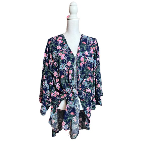 JODIFL women's‎ Floral kimono Cardigan size medium blue - Picture 1 of 5